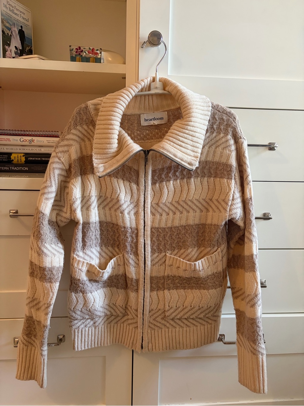 Heartloom Cream and Tan Striped Zip Cardigan
